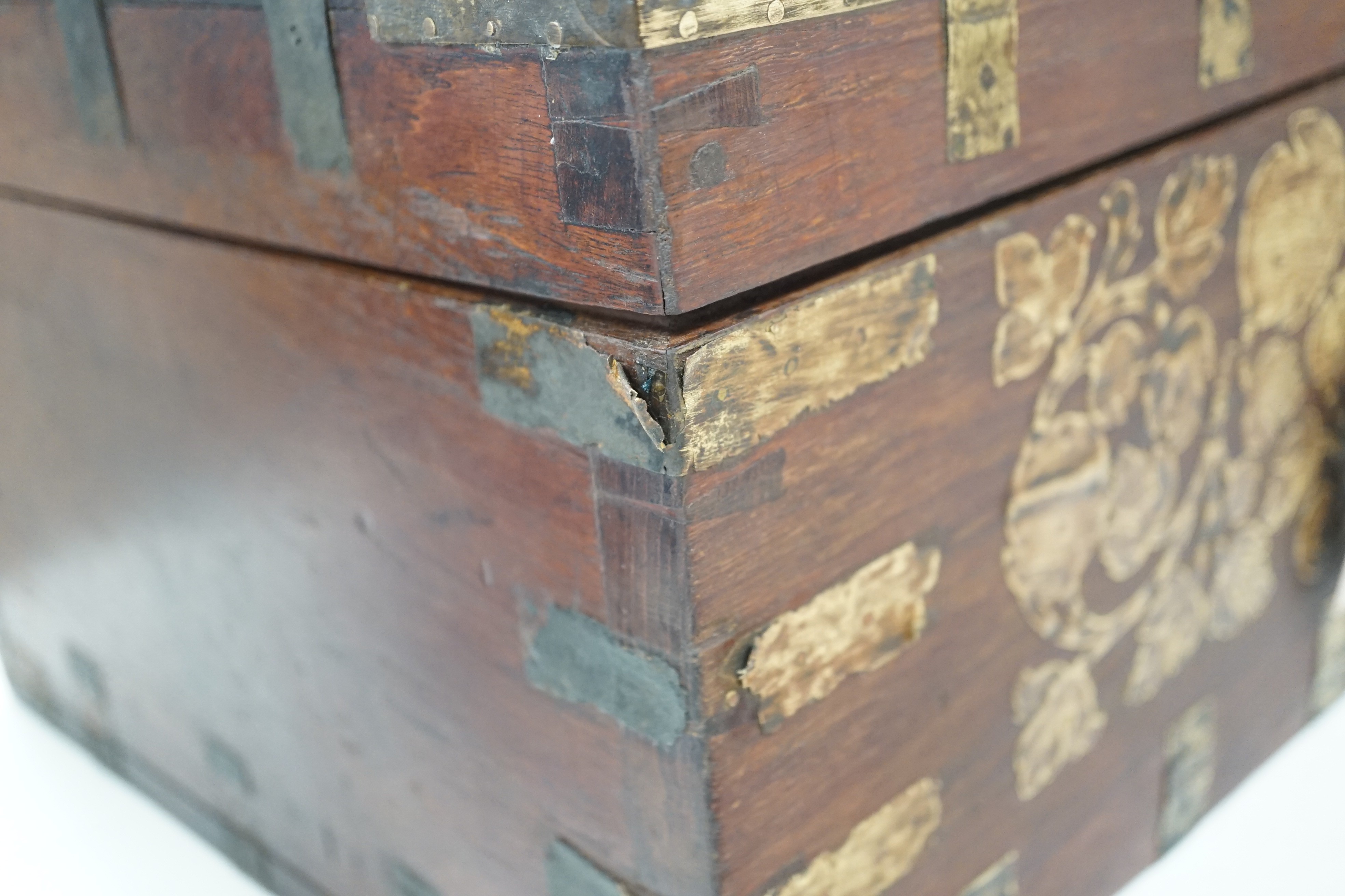 An Indian brass bound teak box, 51cm